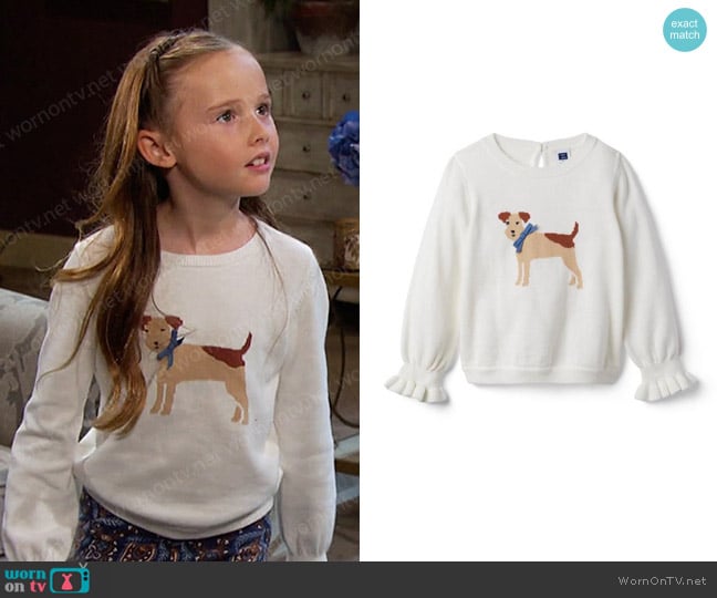 Janie and Jack Ruffle Cuff Dog Sweater worn by Rachel Black (Finley Rose Slater) on Days of our Lives