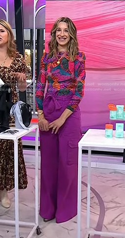 Andrea Lavinthal’s printed top and purple pants on Today