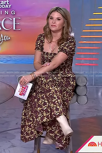 Wornontv Jennas Brown Floral Smocked Dress On Today Jenna Bush Hager Clothes And Wardrobe 