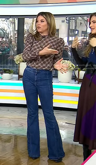 Jenna’s brown plaid top and flare jeans on Today