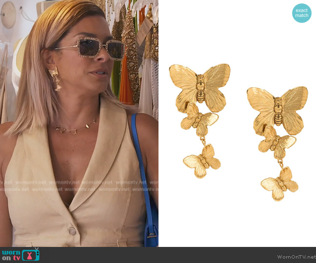 Avah butterfly earrings by Jennifer Behr worn by Robyn Dixon on The Real Housewives of Potomac
