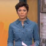 Jericka Duncan’s blue corduroy shirtdress on CBS Mornings