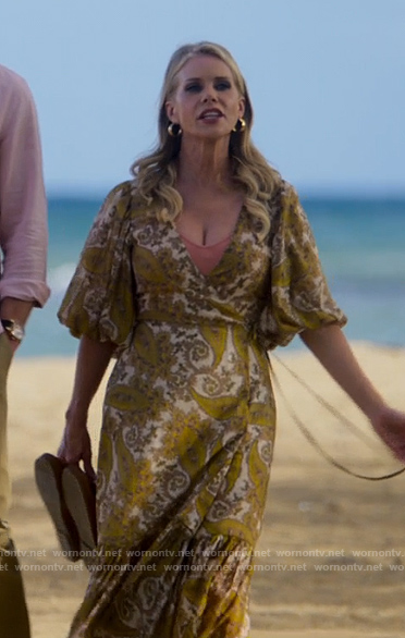 Jessica’s yellow paisley wrap dress on Fantasy Island