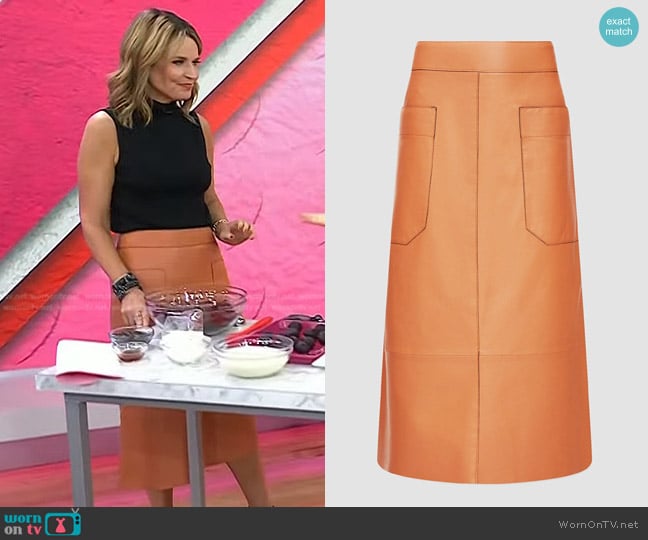 Joseph Blomfield Paneled Leather Midi Skirt worn by Savannah Guthrie on Today