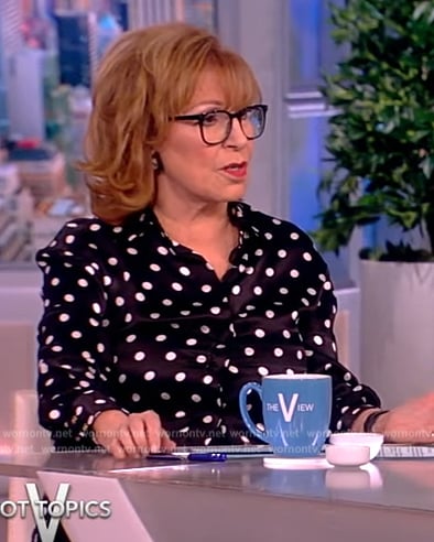 Joy's black satin polka dot blouse on The View