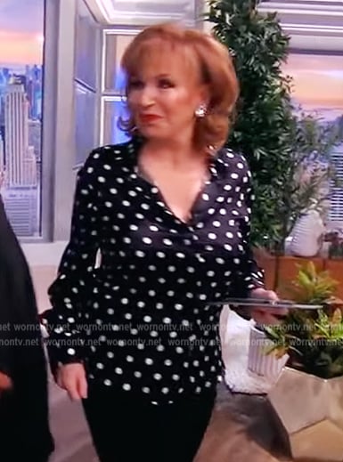 Joy’s black satin polka dot blouse on The View