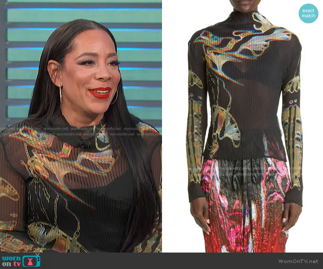 Julia Heuer Otto Floral Plisse Pleated Blouse worn by Selenis Leyva on Access Hollywood