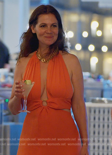 Alexia's orange ring detail halter dress on The Real Housewives of Miami