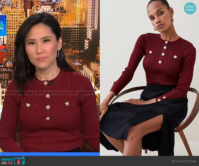 Karen Millen Military Rib Knit Top worn by Vicky Nguyen on NBC News Daily