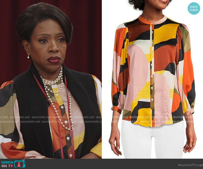WornOnTV: Barbara’s abstract print blouse on Abbott Elementary | Sheryl ...