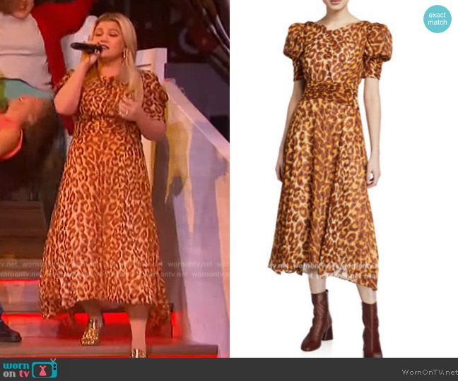 Kate Spade Panthera clip dot puff-sleeve dress worn by Kelly Clarkson on The Kelly Clarkson Show