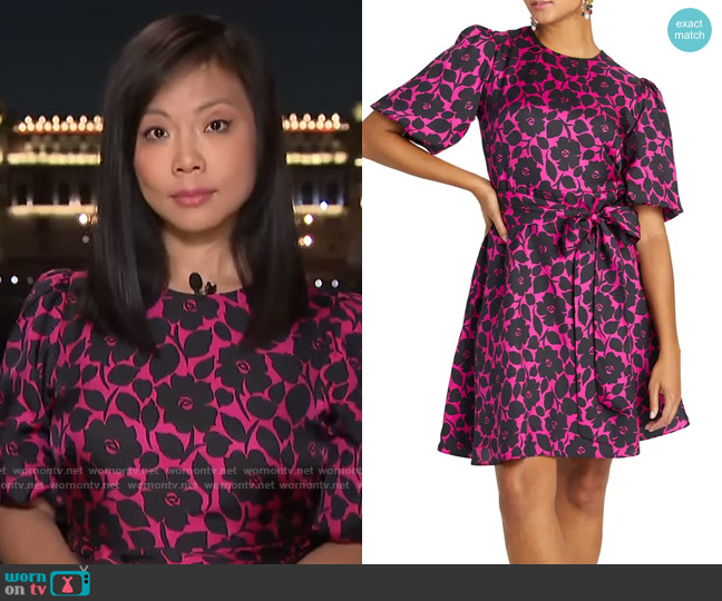 Kate Spade Rosy Garden Tie Waist Silk Blend Dress worn by Weijia Jiang on CBS Mornings
