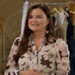 Katie’s black and white floral blouse on The Bold and the Beautiful