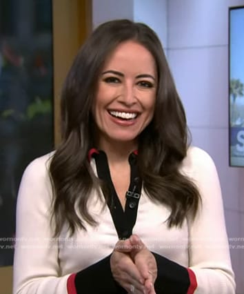 Kaylee Hartung’s white contrast collar polo top on Today