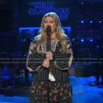 Kelly’s black mixed print dress on The Kelly Clarkson Show