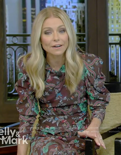 Kelly’s brown floral print dress on Live with Kelly and Ryan