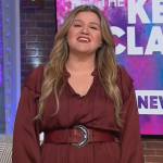 Kelly’s burgundy ruffle dress on The Kelly Clarkson Show