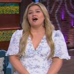 Kelly’s white floral ruffle trim dress on The Kelly Clarkson Show