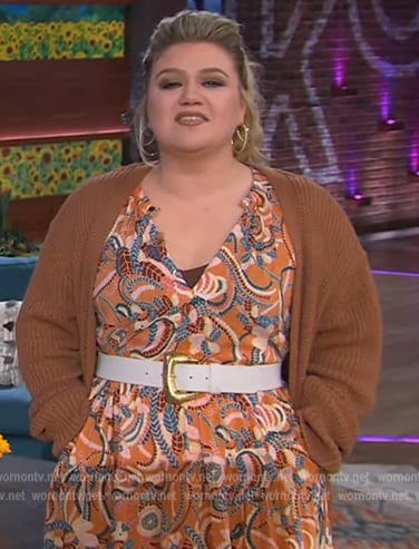 WornOnTV: Kelly’s orange printed dress on The Kelly Clarkson Show