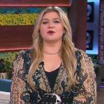 Kelly’s blue floral metallic mini dress on The Kelly Clarkson Show