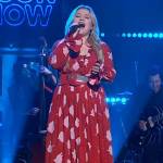 Kelly’s red floral print ruffle maxi dress on The Kelly Clarkson Show