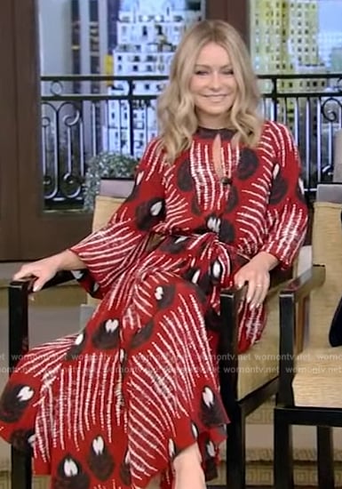 Kelly's red printed maxi dress on Live with Kelly and Ryan