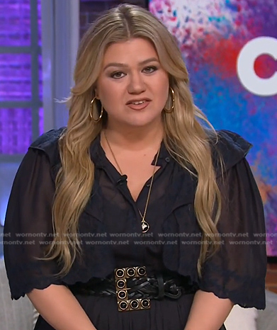 Kelly’s black studded buckle belt on The Kelly Clarkson Show