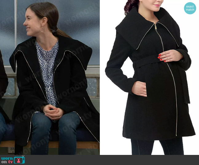 Kimi + Kai Mia Maternity Wool Blend Fold Collar Coat worn by Willow Tait (Katelyn MacMullen) on General Hospital