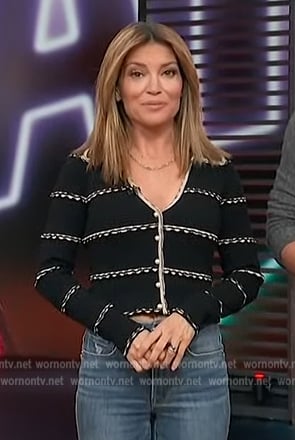 Kit’s black textured stripe cardigan on Access Hollywood