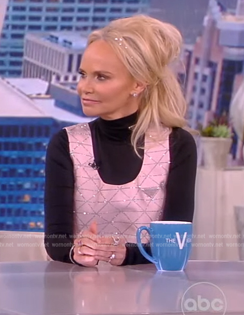 Kristin Chenoweth’s pink crystal embellished mini dress on The View