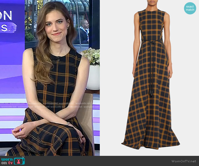 Lafayette 148 NY Sleeveless Belted Plaid Gown worn by Allison Williams on Today