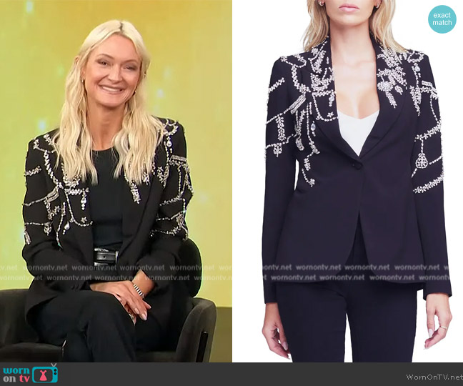 L'Agence Clementine Embellished Crystal Peak Lapel Blazer worn by Zanna Roberts Rassi on Access Hollywood