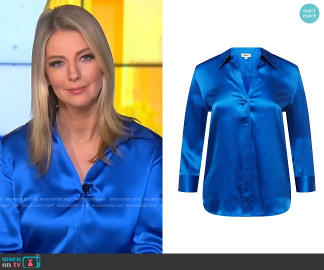 L'Agence Dani Blouse in Palace Blue worn by Evelyn Taft on CBS Mornings