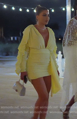 Larsa's yellow ruffled mini dress on The Real Housewives of Miami