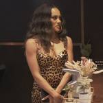 Ashley’s leopard satin bodycon dress on The Real Housewives of Potomac