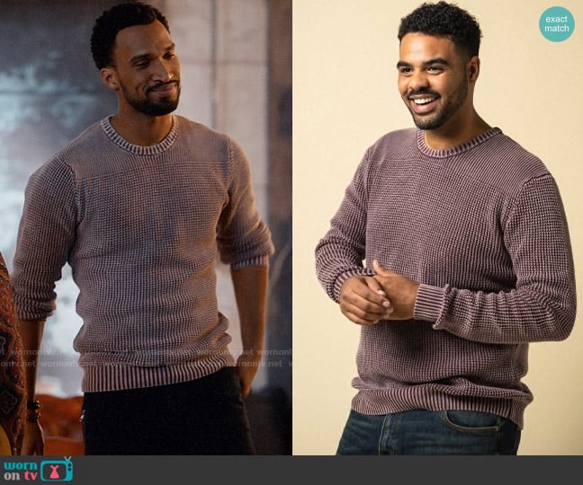 Longjohn and Sons Acid Wash Knit Sweater in Vintage Burgundy worn by Zion Miller (Nathan Mitchell) on Ginny & Georgia