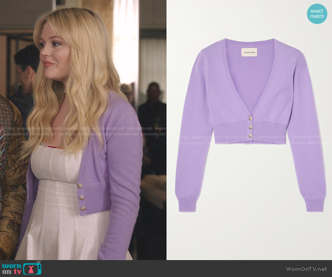 Loulou Studio Batiki Cropped Cashmere Cardigan worn by Audrey Hope (Emily Alyn Lind) on Gossip Girl