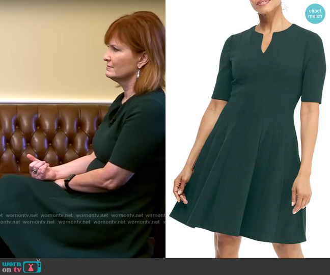Maggy London Short Sleeve Fit & Flare Dress in Emerald Delight worn by Anna Werner on CBS Mornings