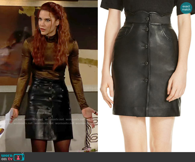 Maje Journey Leather Skirt worn by Sally Spectra (Courtney Hope) on The Young and the Restless