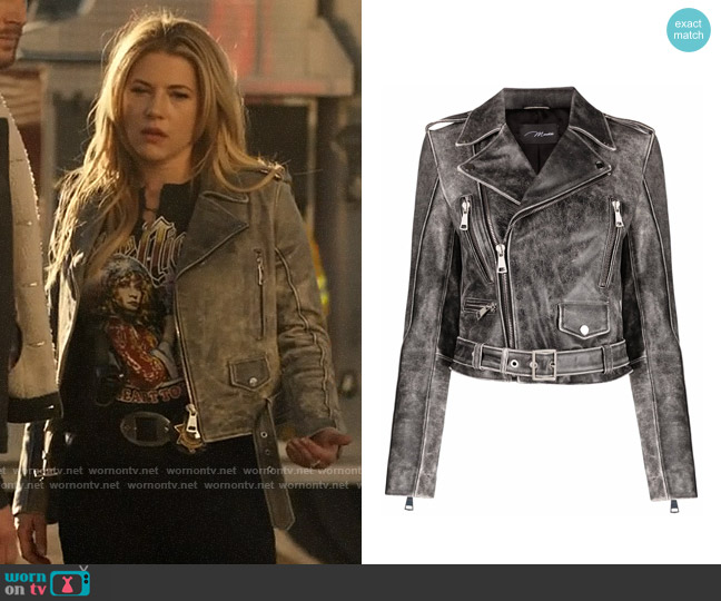 Manokhi Washed Leather Biker Jacket worn by Jenny Hoyt (Katheryn Winnick) on Big Sky