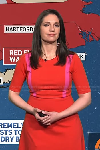 Maria’s red contrast panel dress on Today