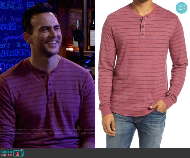 Marine Layer Stripe Double Knit Long Sleeve Henley worn by Max (Cheyenne Jackson) on Call Me Kat