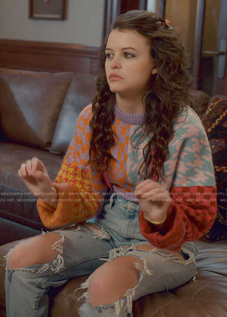 Maxine's patchwork sweater on Ginny & Georgia