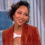 Meagan Good’s brown crushed velvet blazer on The View