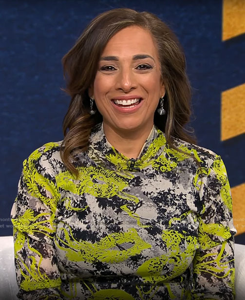 Michelle Miller's abstract print turtleneck top on CBS Mornings