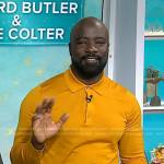 Mike Colter’s orange long sleeve polo shirt on Today
