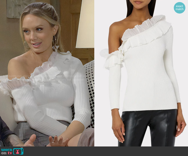 Milly Woven Ruffle 3/4 Sleeve Top worn by Abby Newman (Melissa Ordway) on The Young and the Restless