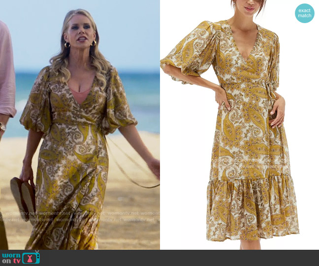 Minkpink Sistan Printed Wrap Midi Dress worn by Jessica Warren (Cheryl Hines) on Fantasy Island