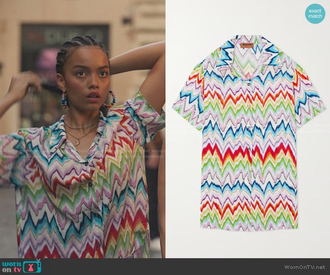 Missoni Mare Printed Piqué Mini Shirt Dress worn by Zoya Lott (Whitney Peak) on Gossip Girl