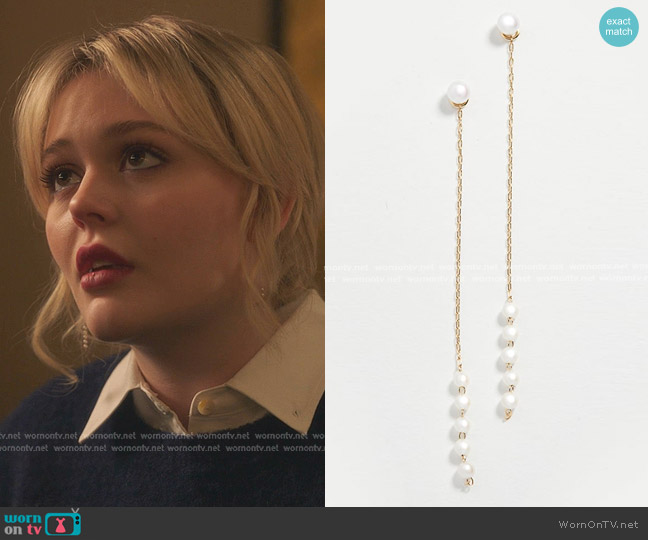 Mizuki Pearl Chain Drop Earrings worn by Audrey Hope (Emily Alyn Lind) on Gossip Girl